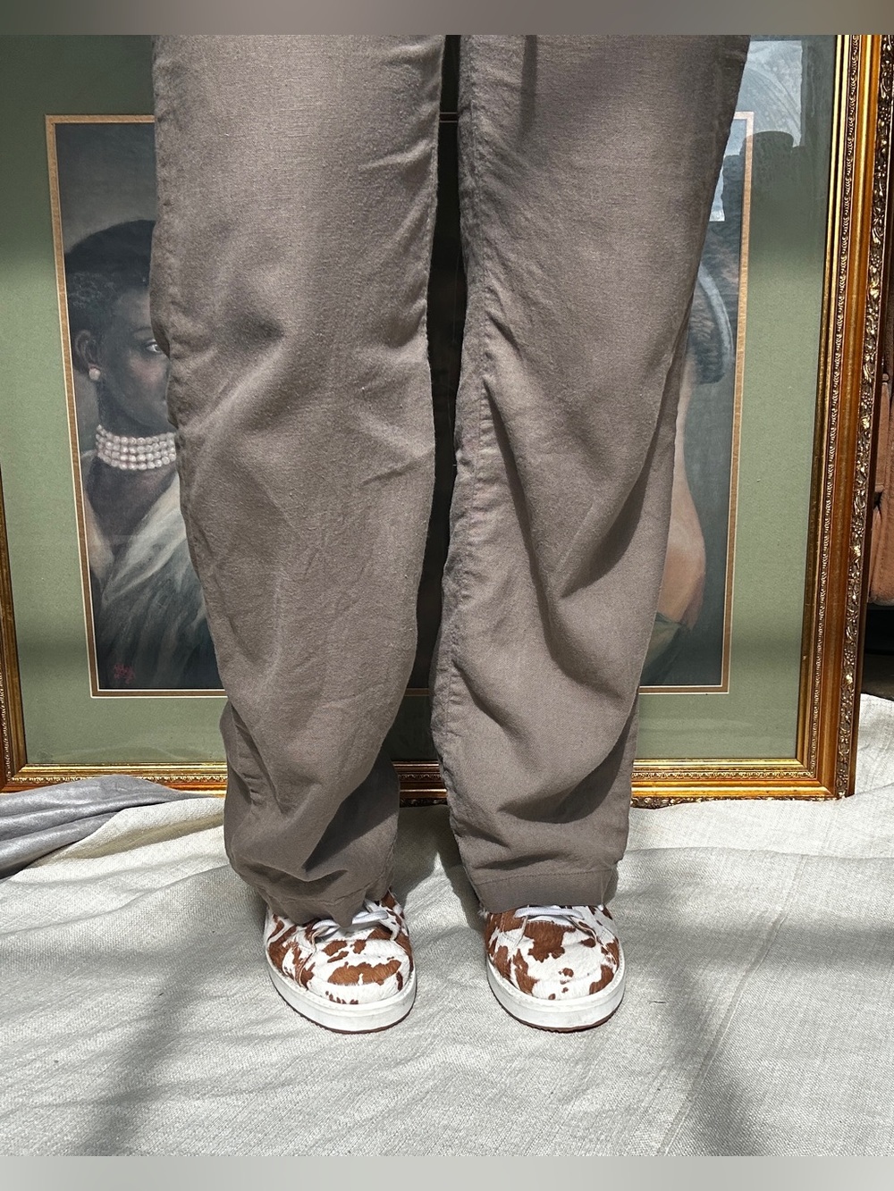 Hush Puppies Ryann Cow Print Leather Sneakers Women’s Size 9.5 Brown White